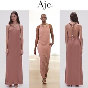 Aje Intrigue Twist Back Backless Midi Dress Chocolate Brown Beige AU 12 US 8 NWT